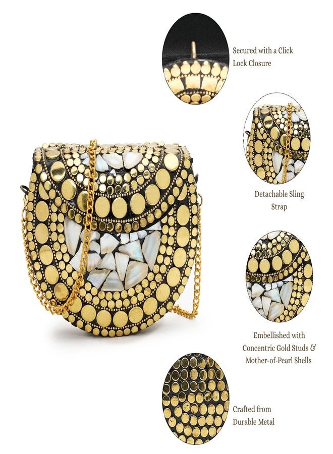 Anekaant Metal Mirage Black Embellished Clutch For Ladies | Party & Wedding Purse - Image 3